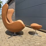 Fritz Hansen Egg Chair + Ottoman, Camel Cognac leder 1968!!