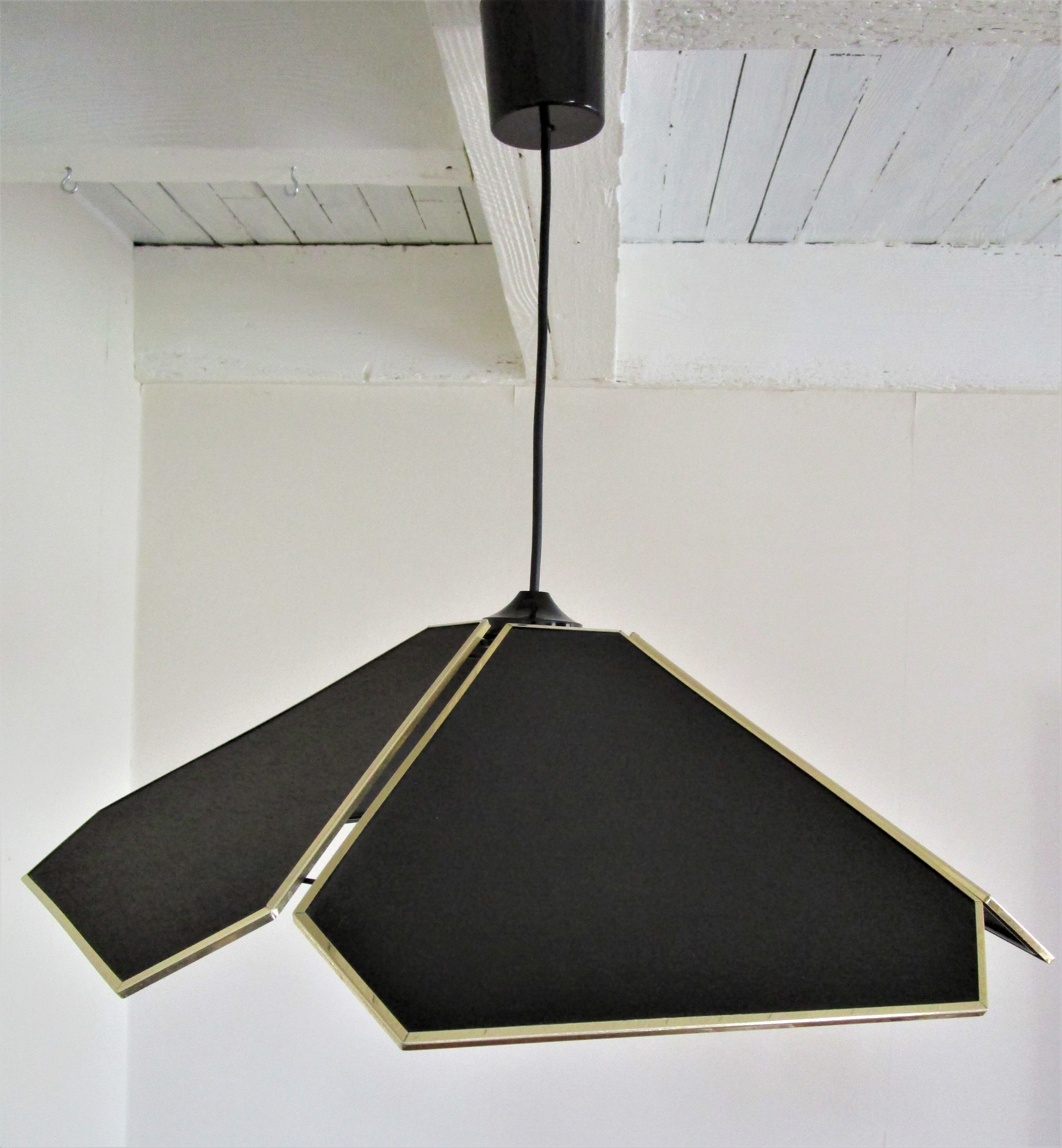 Black flower and gold hanging lamp, 80s