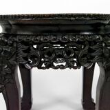 Asian wooden stand carved with Demons, marble top, Indochina, circa 1880
