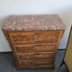 Louis XV chest of drawers in marquetry and gilded bronze - Marble top