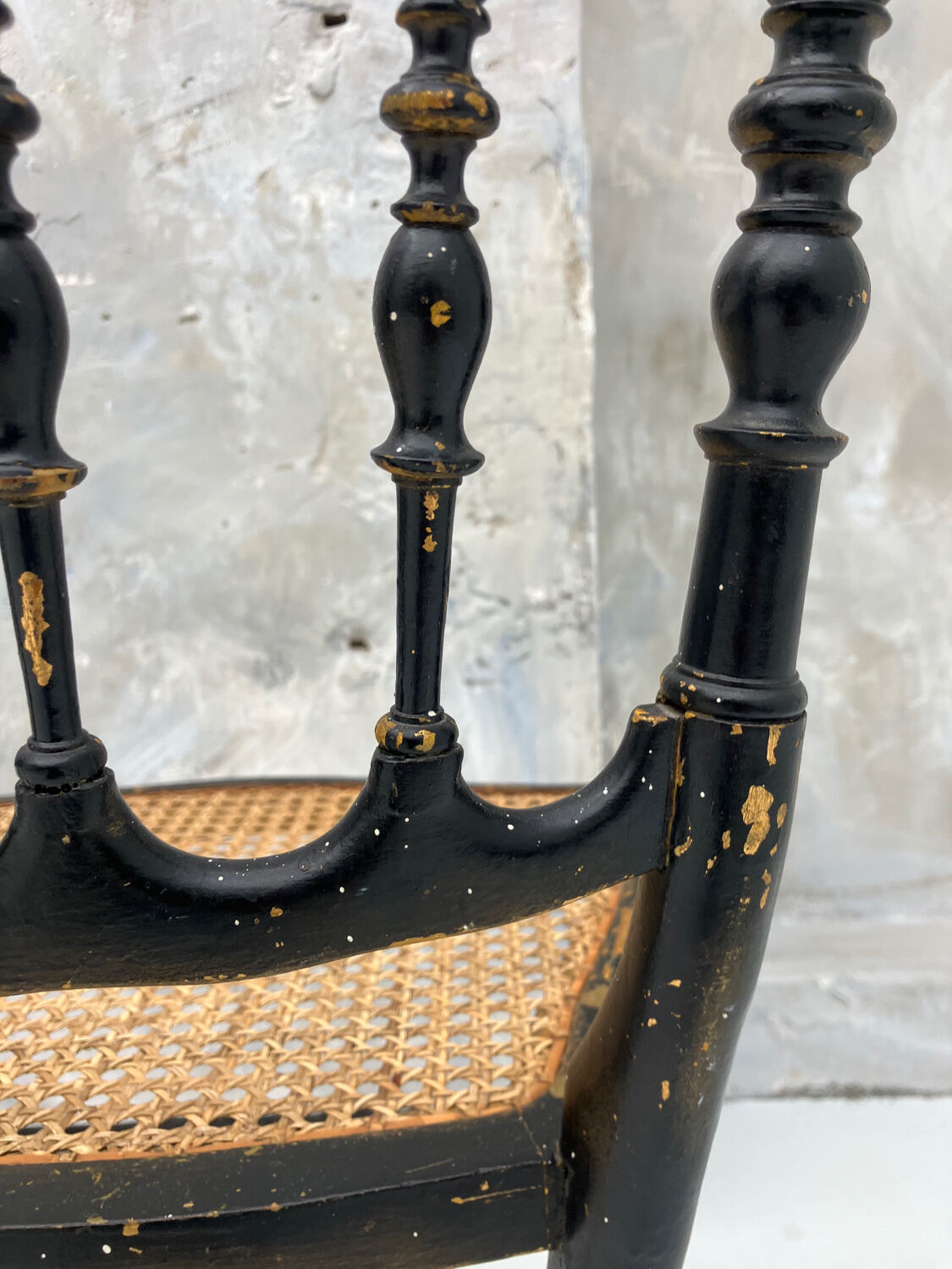 Napoleon III chair in blackened wood and cane