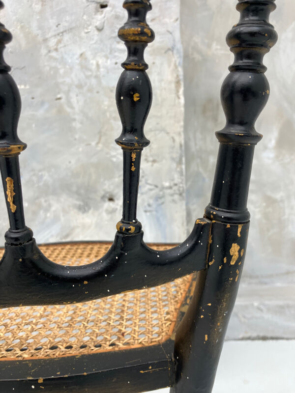 Chaise Napoléon III en bois noirci et cannage