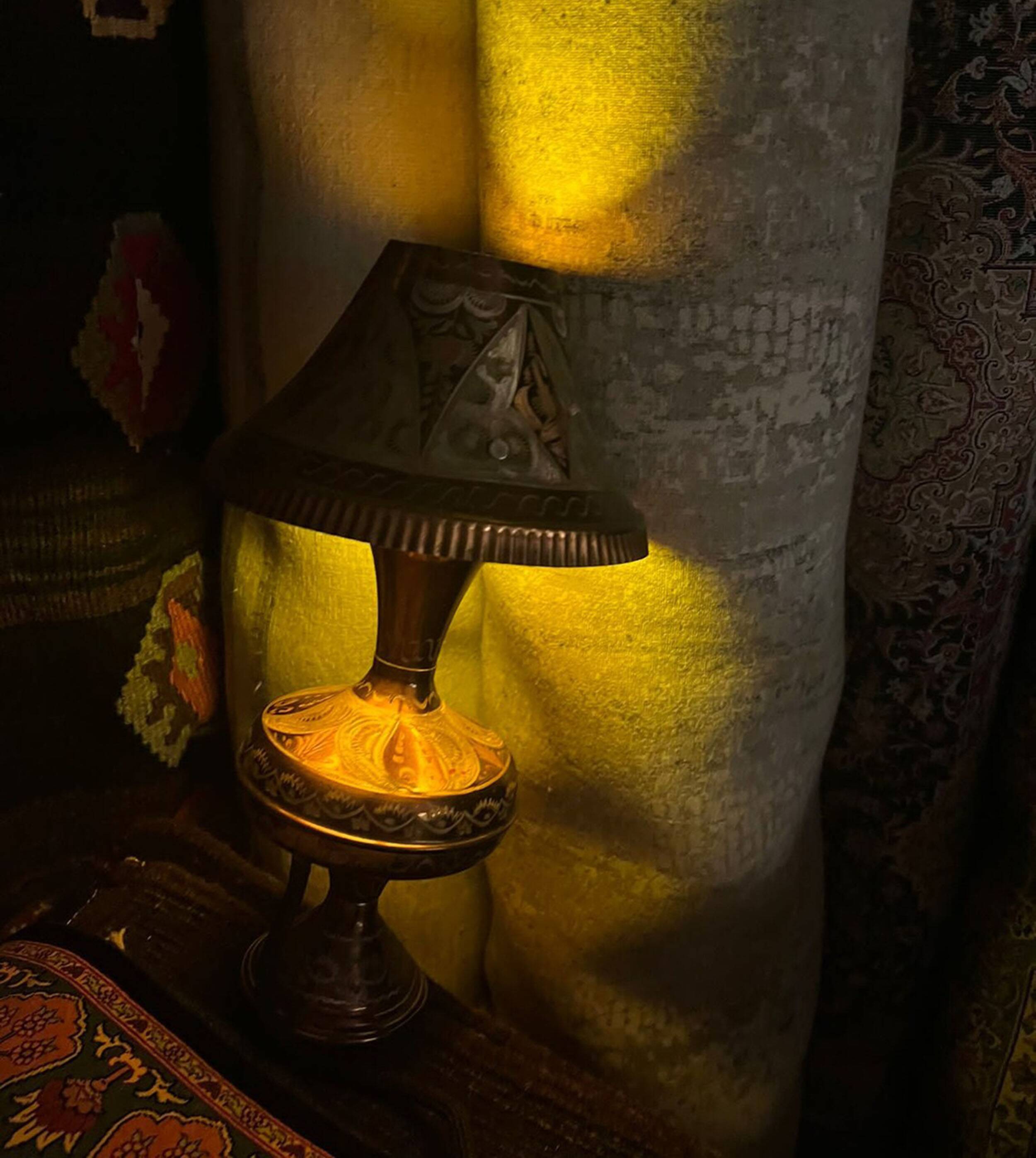 Hand Carved Antique Metal Lamp