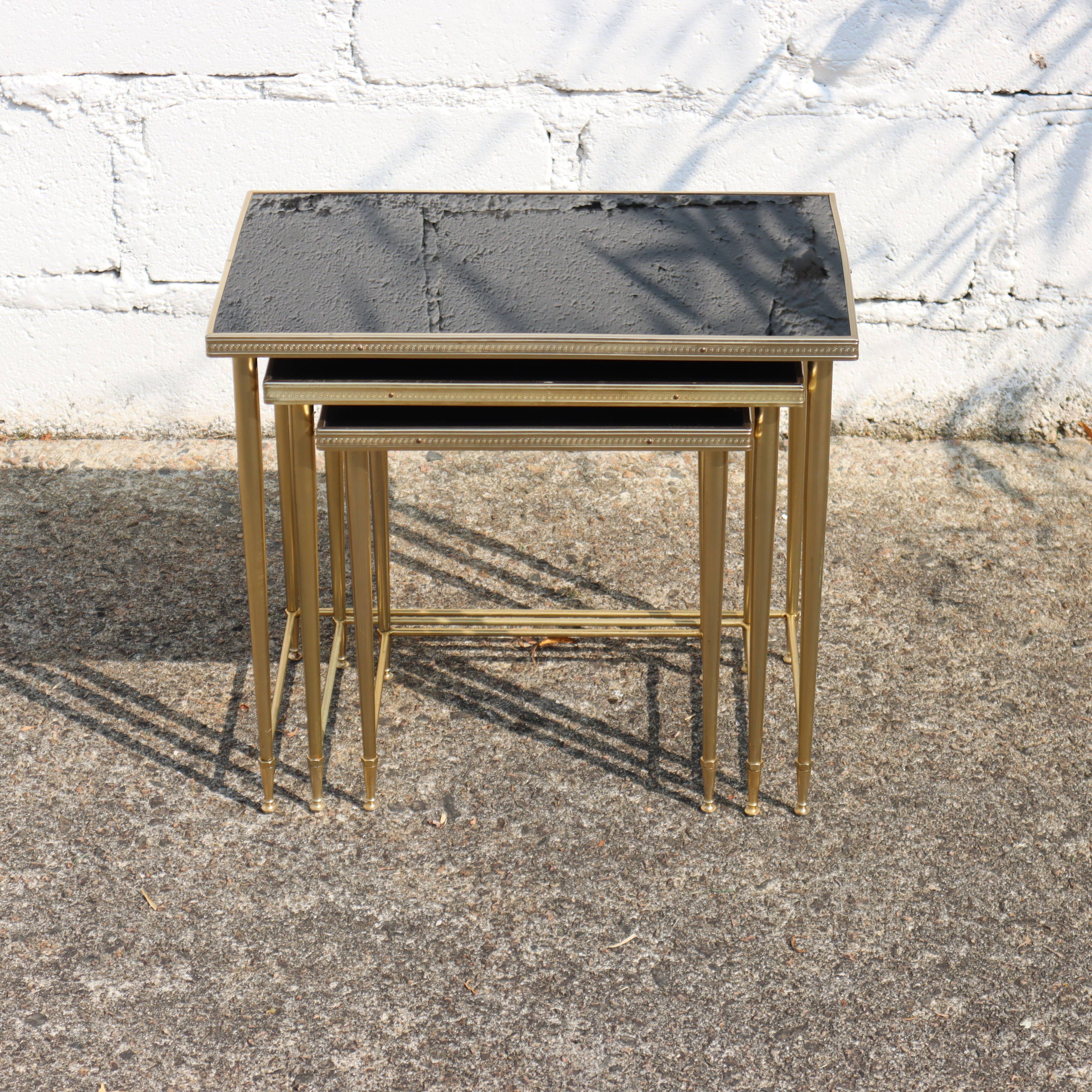 Mid-Century Glass and Brass Nesting Tables-Set of 3-Maison Jansen style  70s