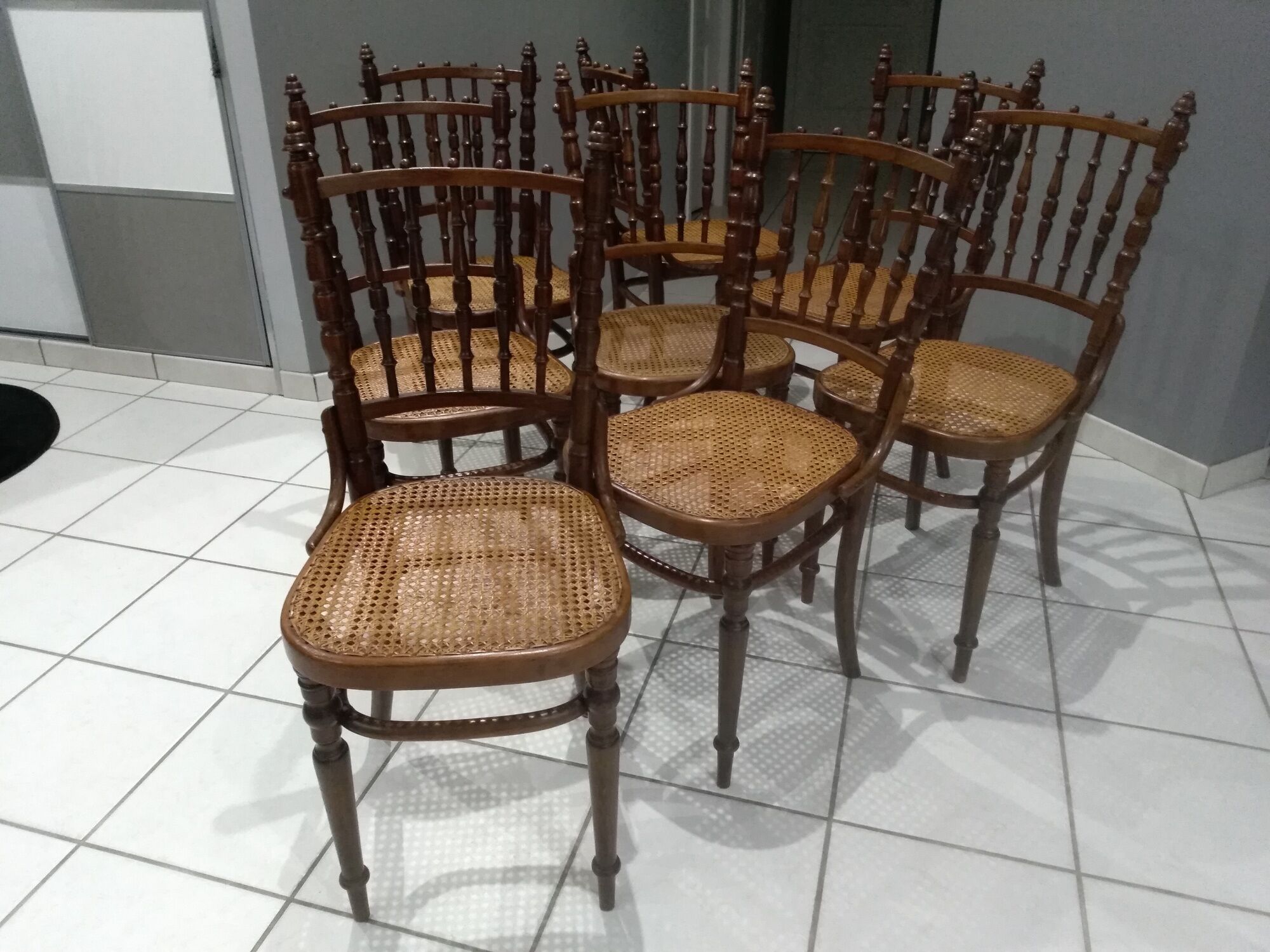 Rare suite of 8 chairs bistrot salon Fischel 1890