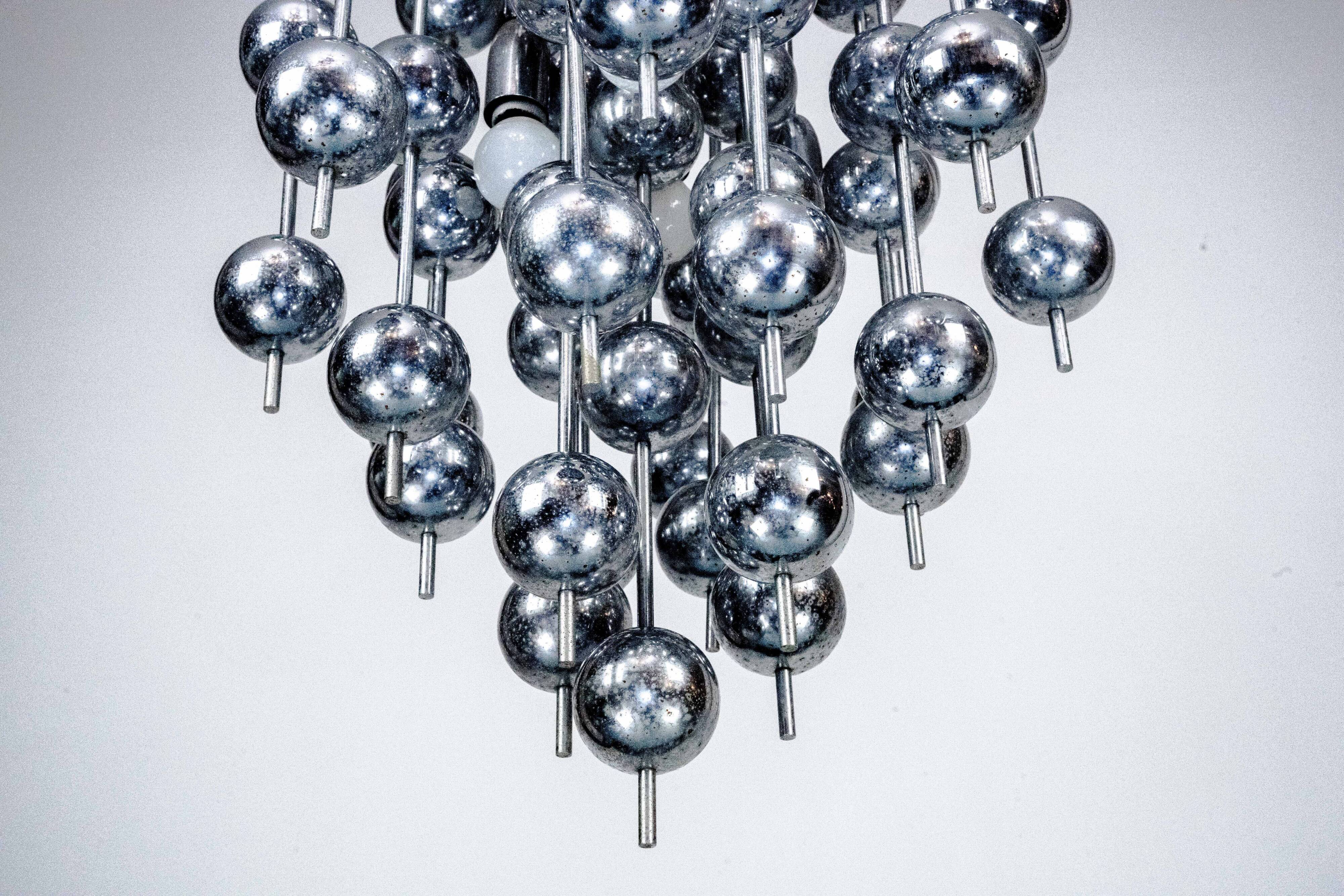 Italian Chrome Chandelier with Spherical Elements, 1970s