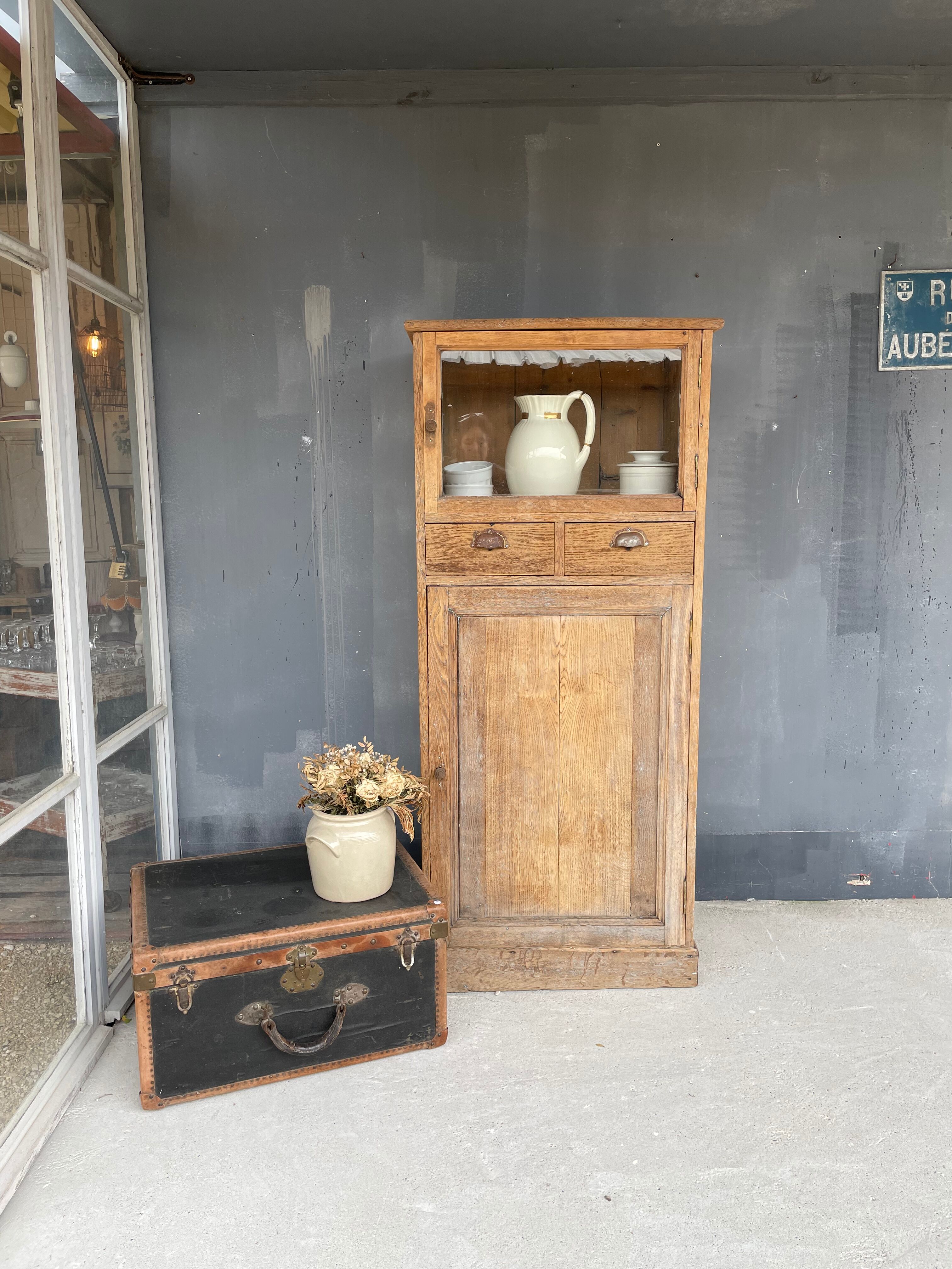 Antique solid oak showcase