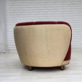 1960s, Danish curved 2-seater sofa, red/beige furniture wool fabric.