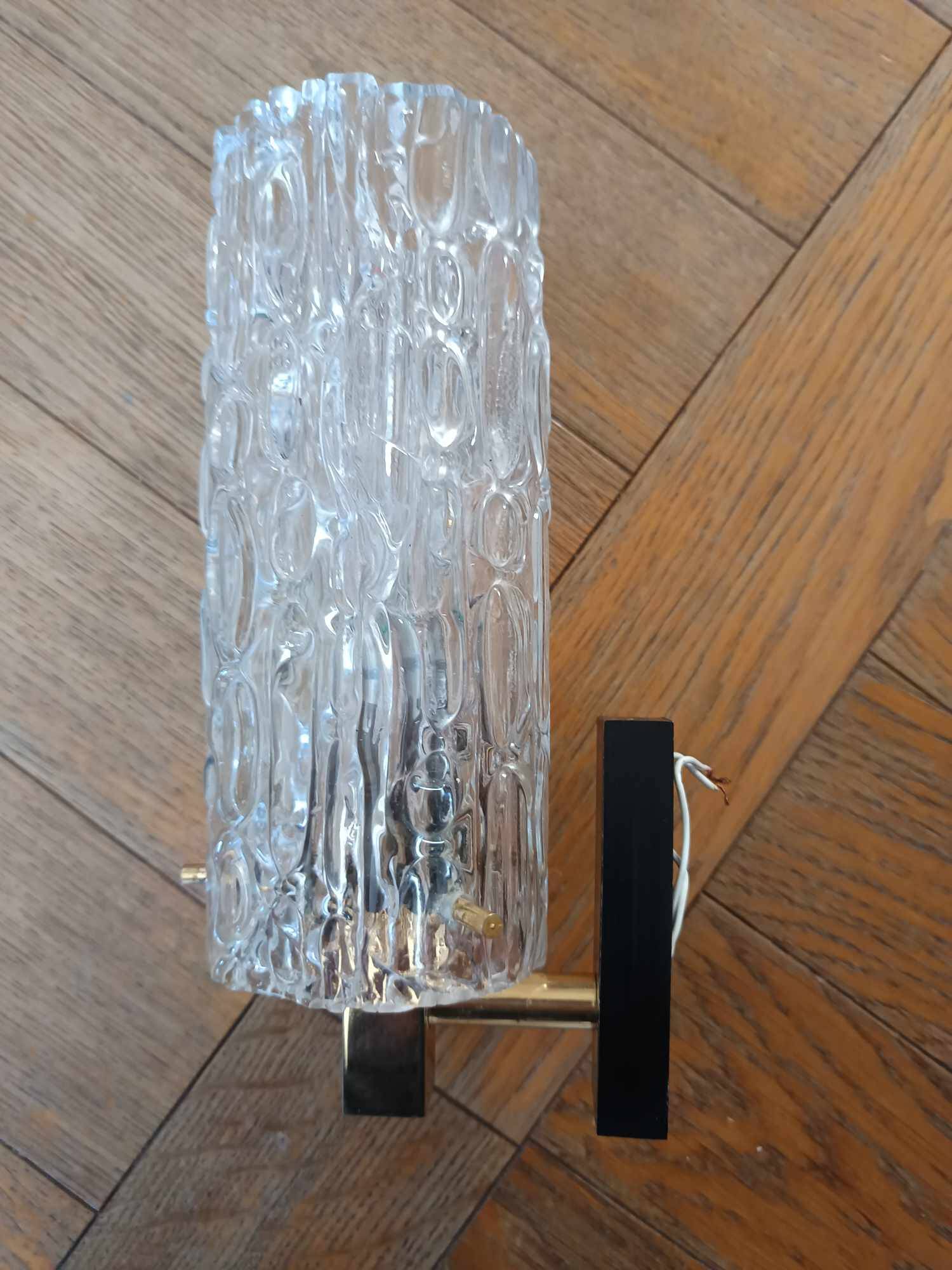 Pair of 1950s brass and glass wall lights
