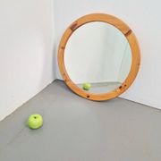 Scandinavian Round Pine Mirror, 1970s