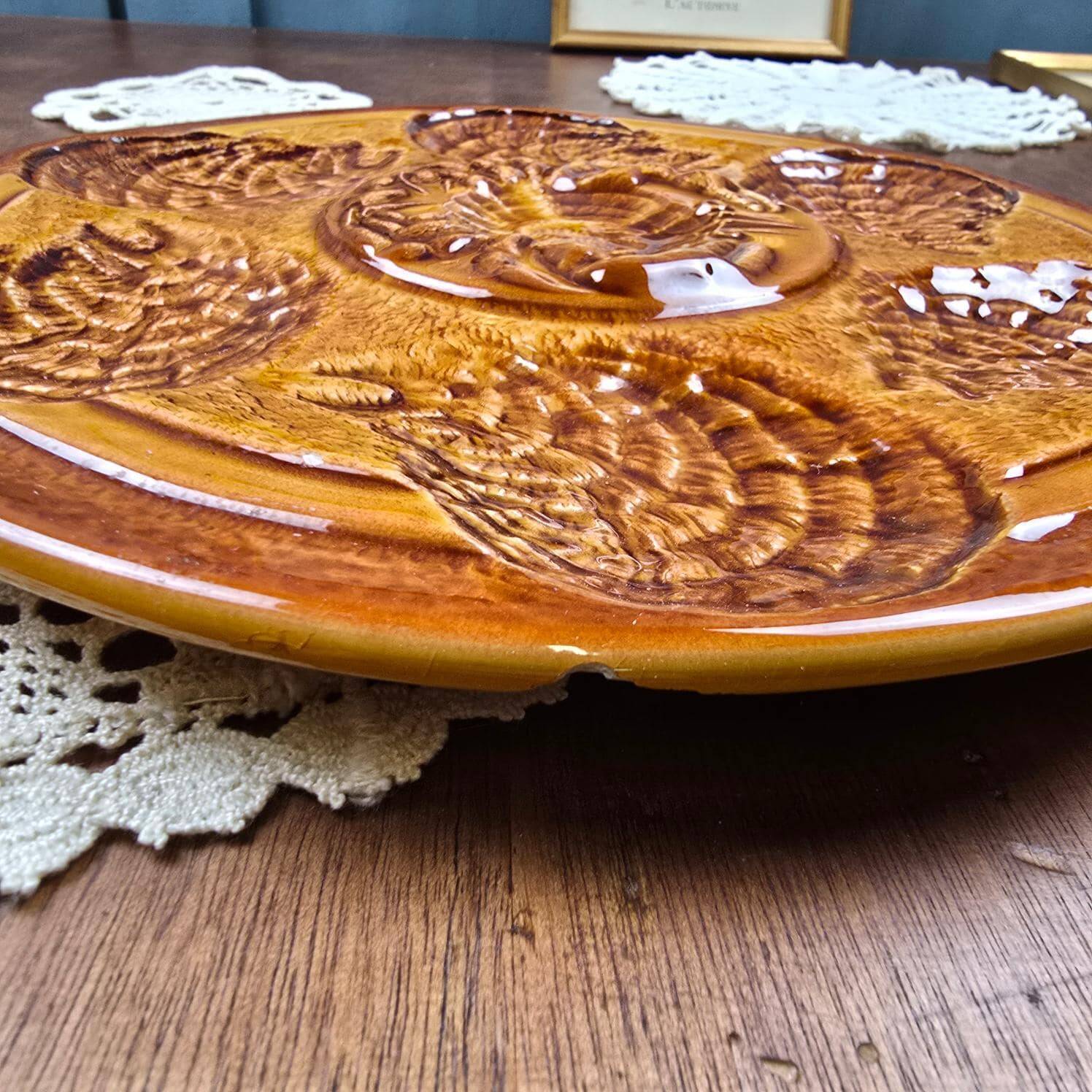 Set of 6 oyster plates – Sarreguemines – brown decor