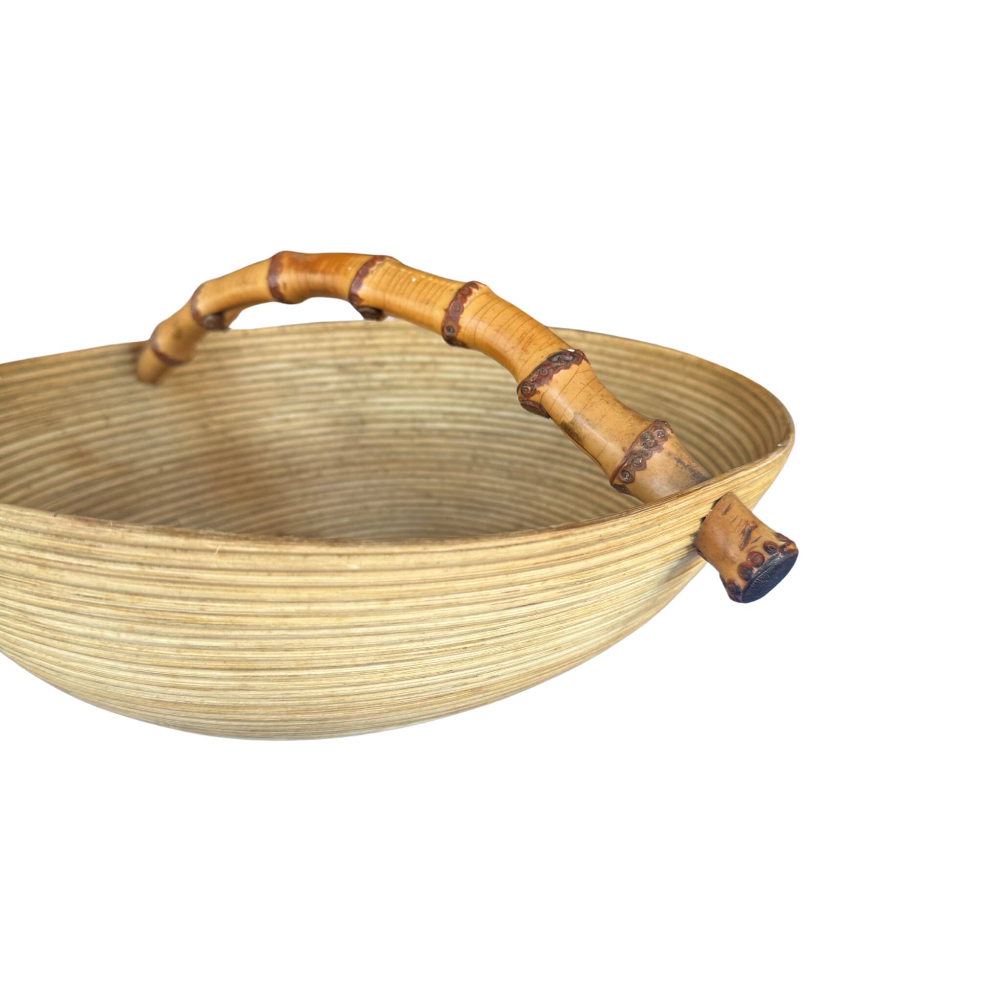 Sculptural basket by Pieter van Gelder – turned wood & bamboo handle