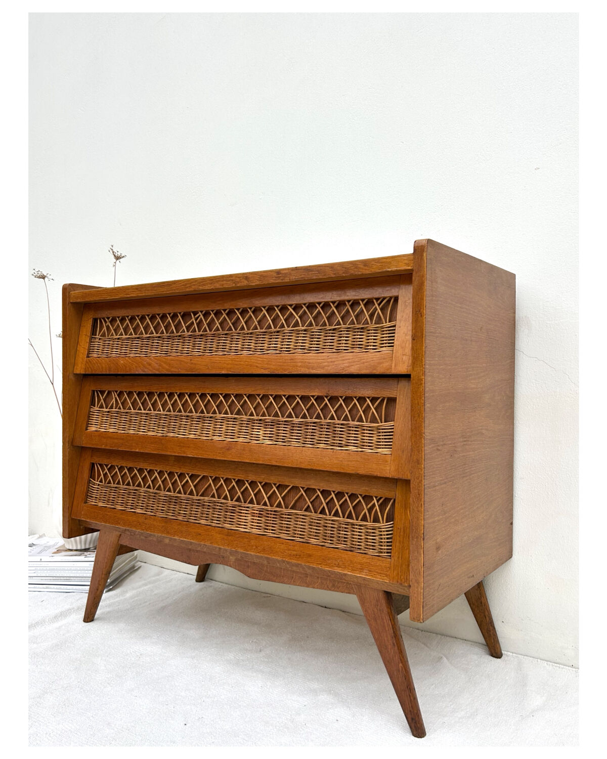 Vintage rattan chest of drawers