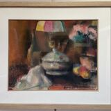 Still life with lamp, signed pastel