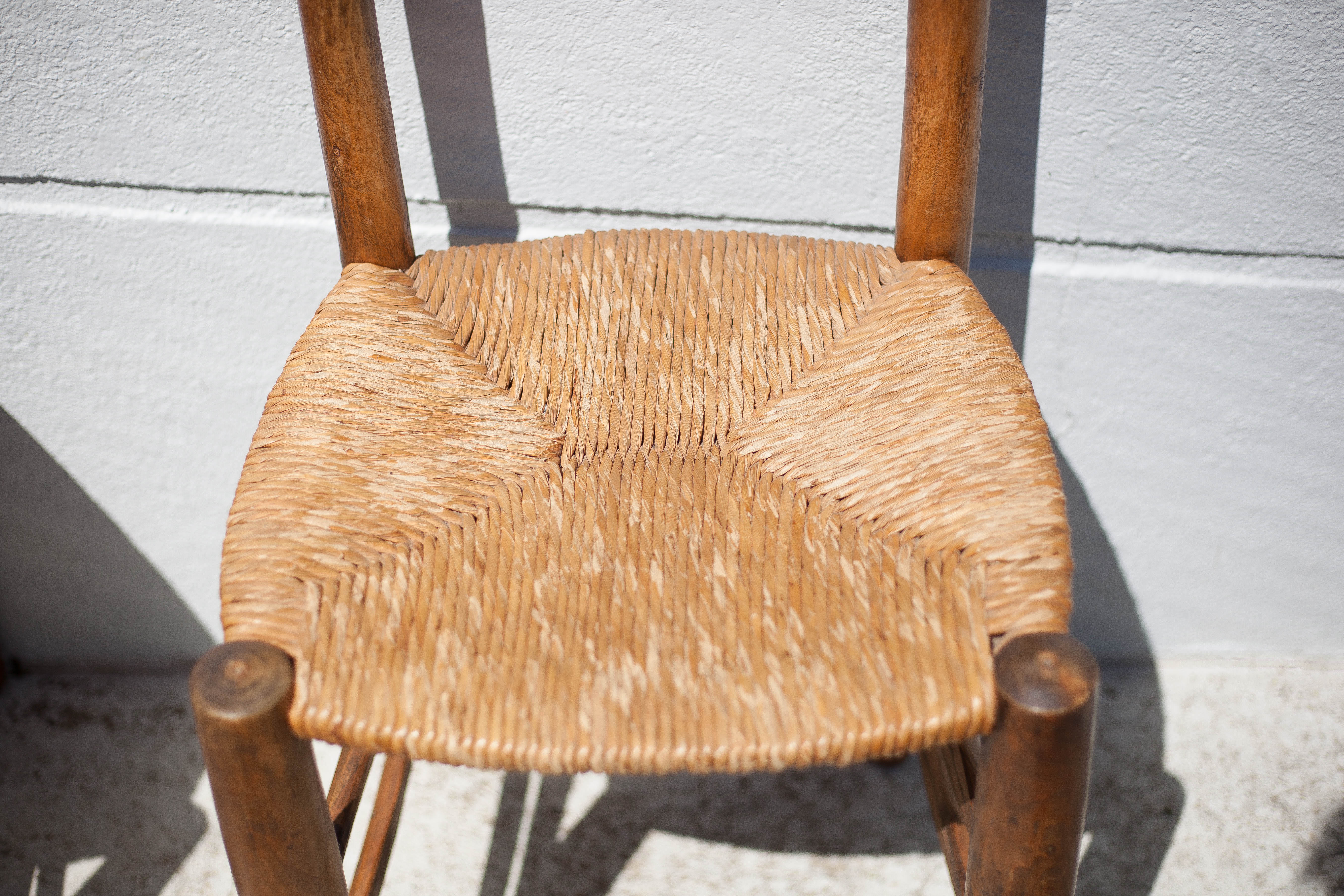 Wooden and straw chair x 4, chair with seat and straw back, chalet, countryside, decoration