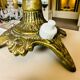 Pair rustic brass bird table lamps with pink lampshades