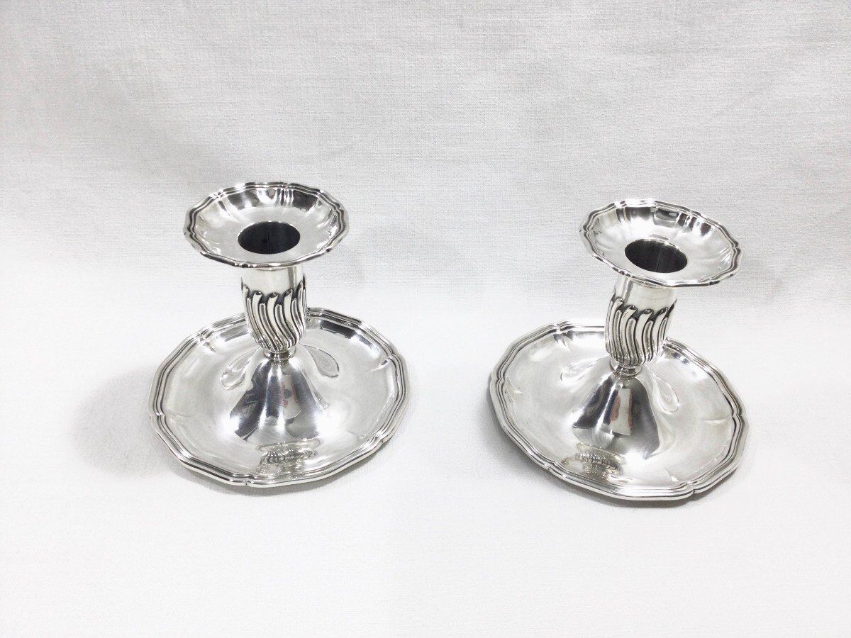 Paire de bougeoirs de table en argent massif Jezler