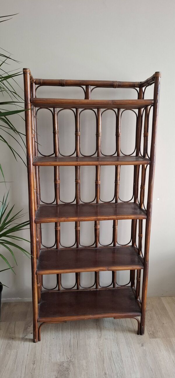 Grande bibliothèque étagère en rotin