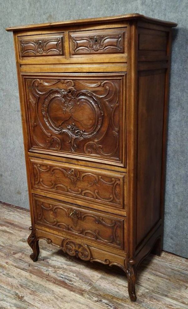 Secrétaire ancien en noyer – Style Louis XV – Abattant – XIXe siècle