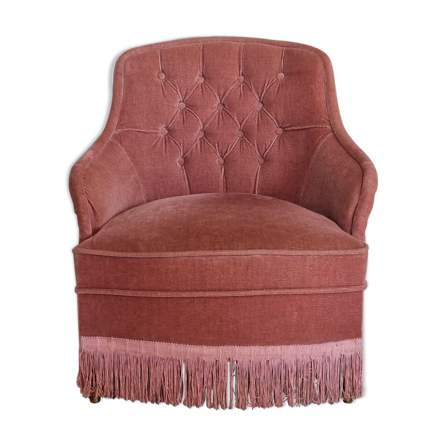 Old pink toad armchair, vintage, 40s / 50s