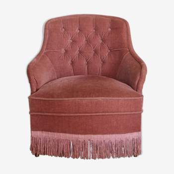 Fauteuil crapaud vieux rose vintage années 40 / 50