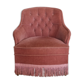 Old pink toad armchair, vintage, 40s / 50s