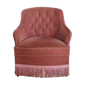 Old pink toad armchair, vintage, 40s / 50s