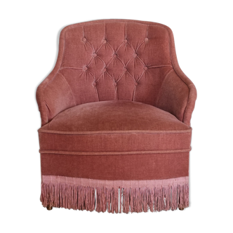 Fauteuil crapaud vieux rose vintage années 40 / 50