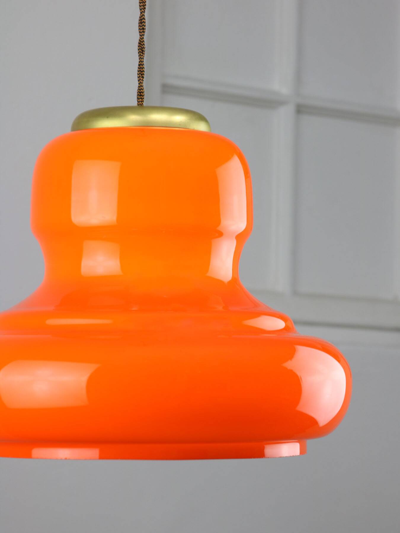 Mid-Century Italian Orange Glass and Brass Pendant Lamp