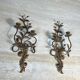 Pair of Two-Arm Wall Lights in Gold Metal with Leaf Decoration
