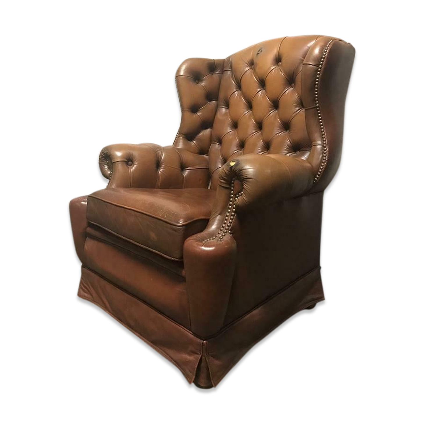 Fauteuil Chesterfield vintage en cuir king monoplace / assise