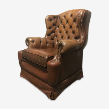 Fauteuil Chesterfield vintage en cuir king monoplace / assise