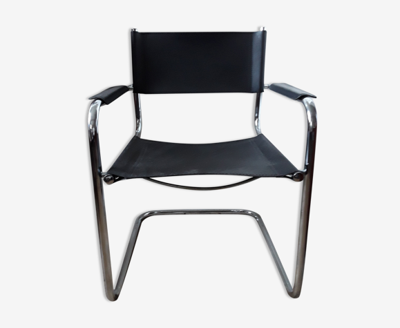 Fauteuil cantilever cuir et chrome années 6070