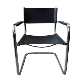 Fauteuil cantilever cuir et chrome années 6070