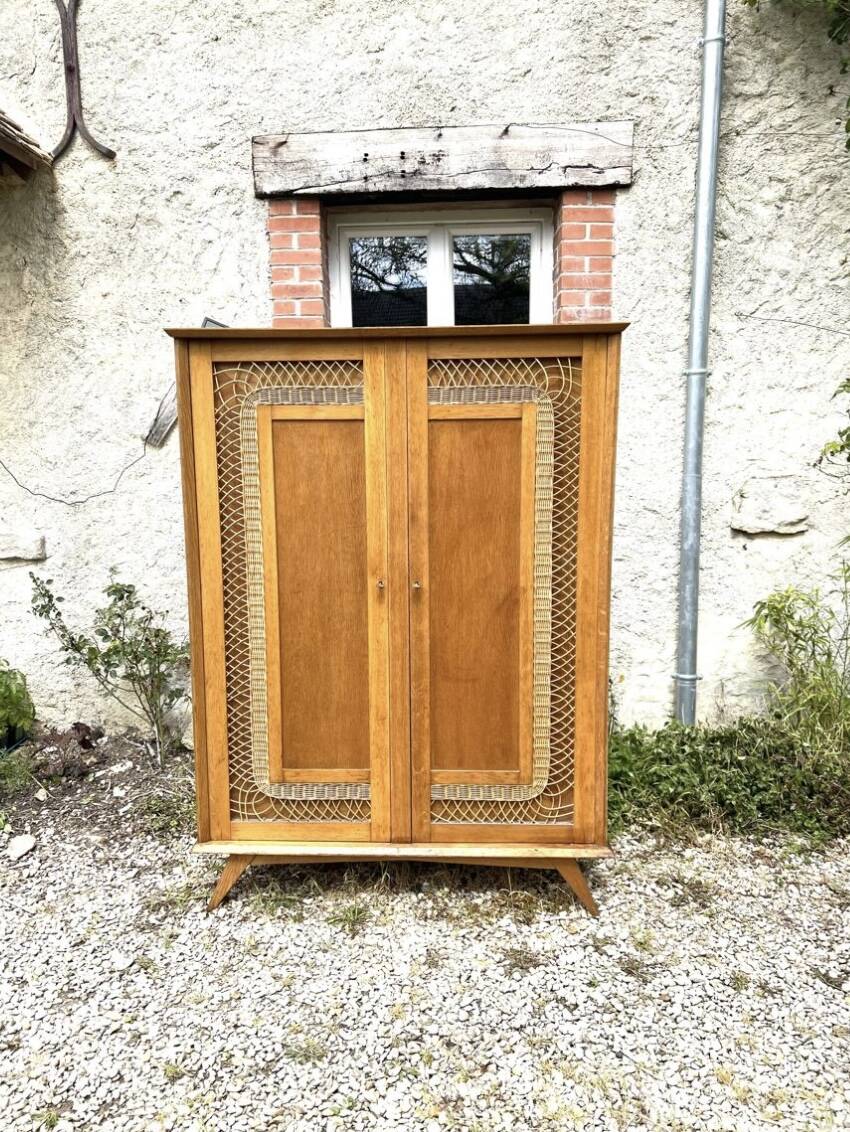 Armoire parisienne bois et rotin