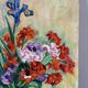 Iris and orange carnations, oil on canvas signed Gisèle Renaut.