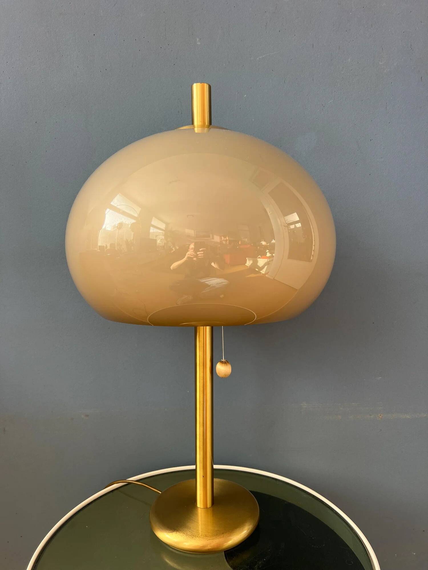Large vintage brass mushroom space age table lamp