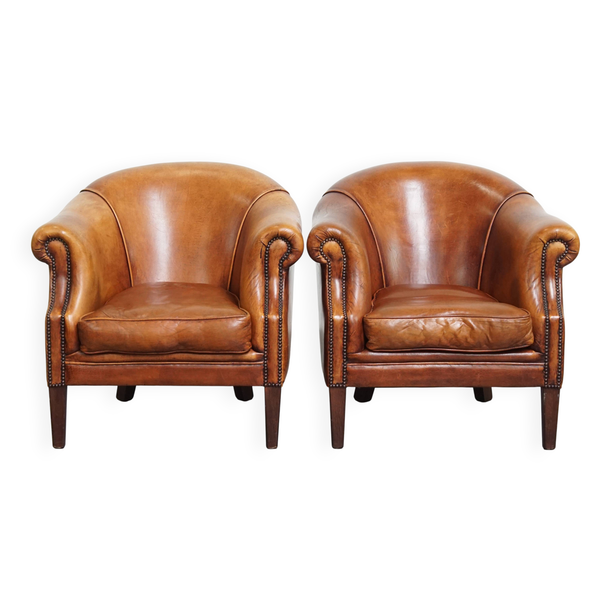 Ensemble de 2 fauteuils club en cuir de mouton