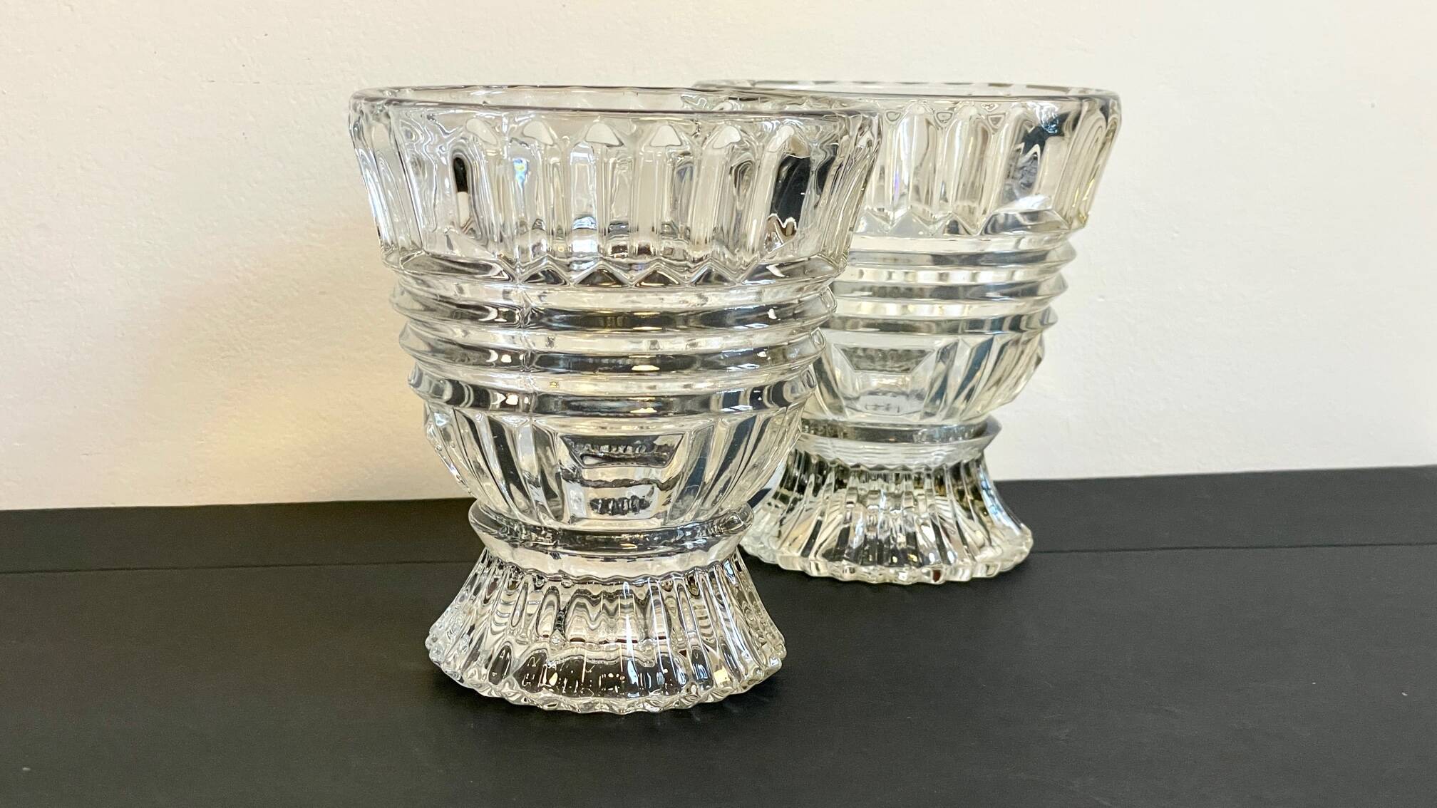Paire vases géométriques semi-cristal vintage