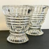 Pair of vintage geometric semi-crystal vases