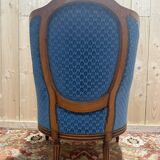 Louis XVI style blue velvet wingback armchair