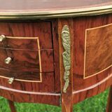 half-moon bedside pair in marquetry, bronze ornaments