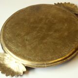 Solid large brass serving tray, vintage from the 1960s
