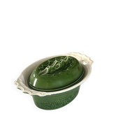 Christmas Terrine with Holly Lid, Green Ceramic Serving Dish, Vintage