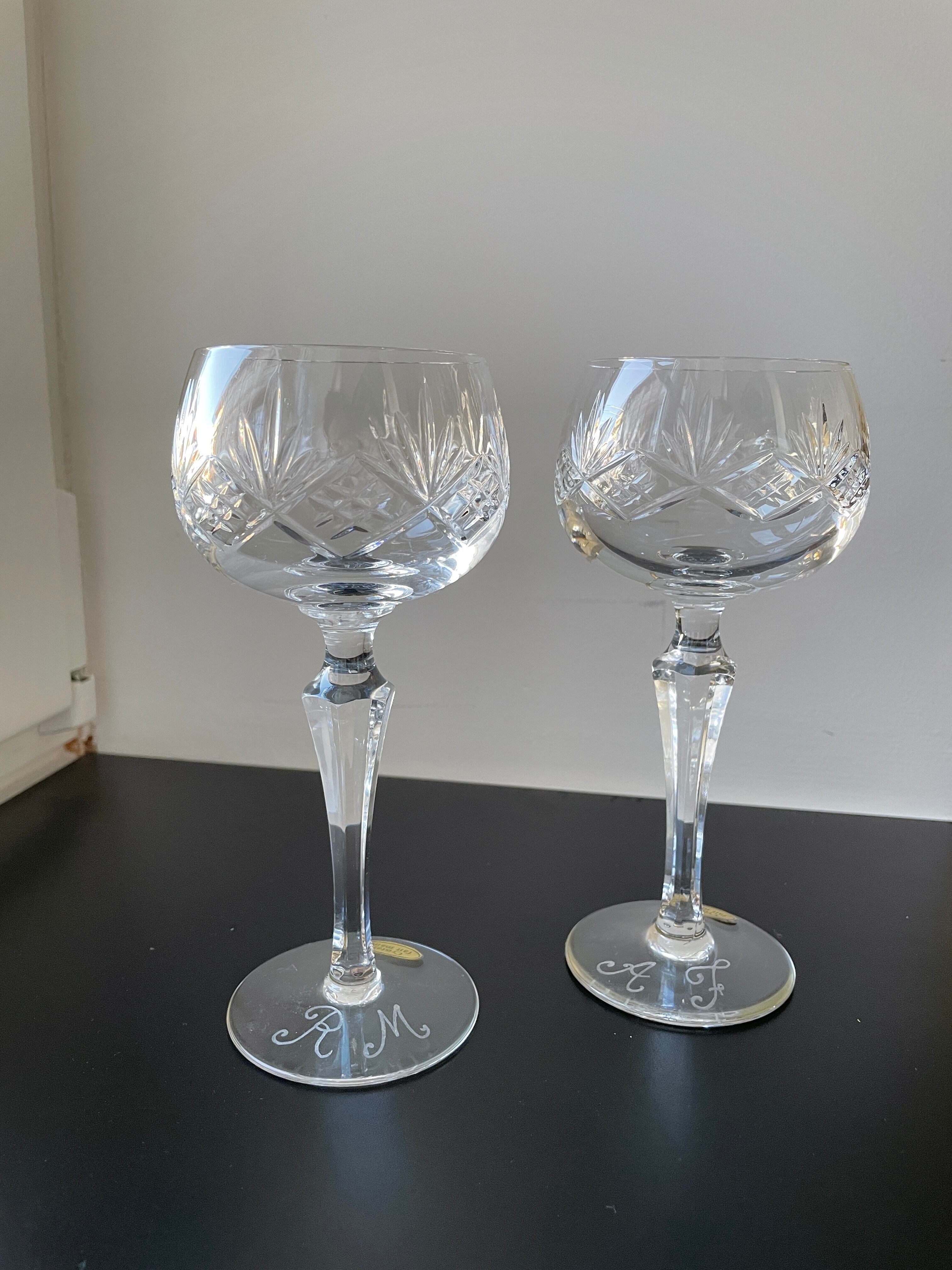 6 engraved crystal stemmed glasses