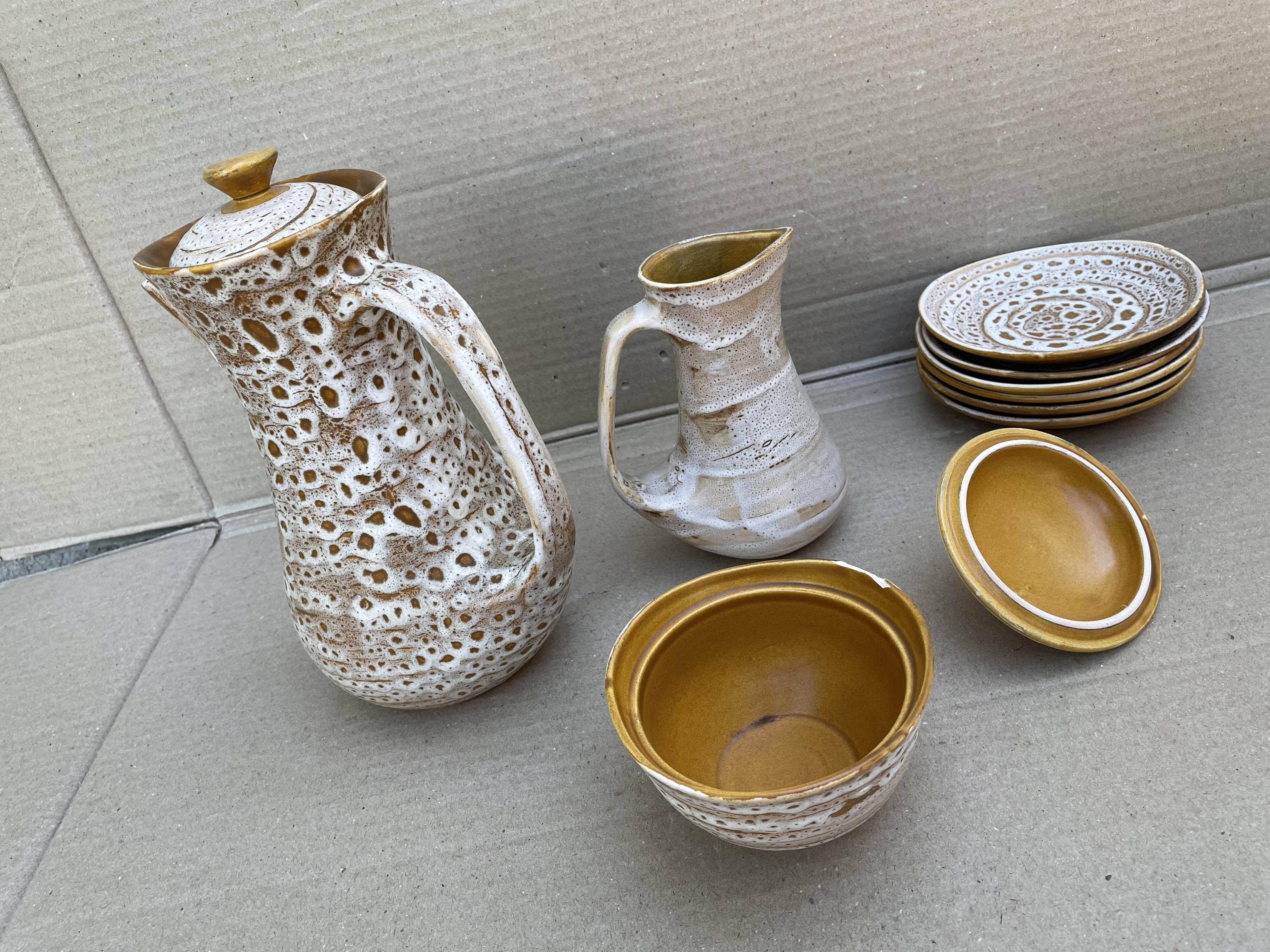 Stoneware coffee set niderviller model fauve - vintage - hand decoration