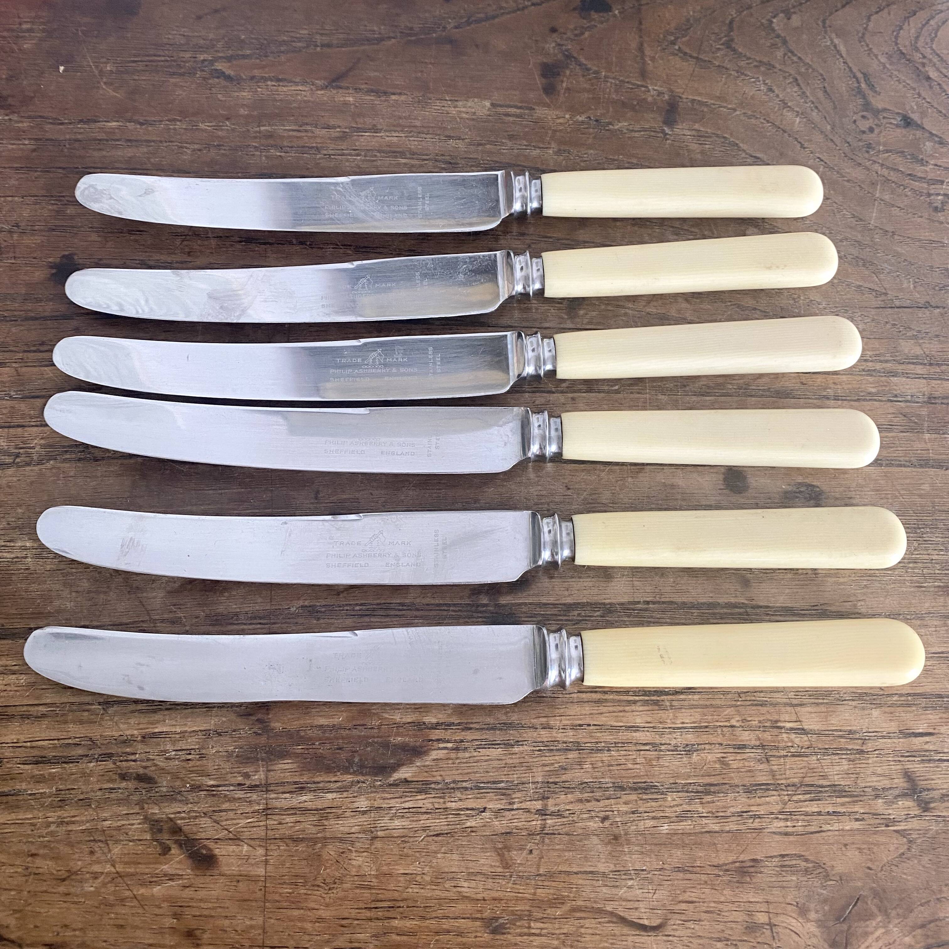 6 Philip Ashberry & Sons knives made in Sheffield England 24 cm