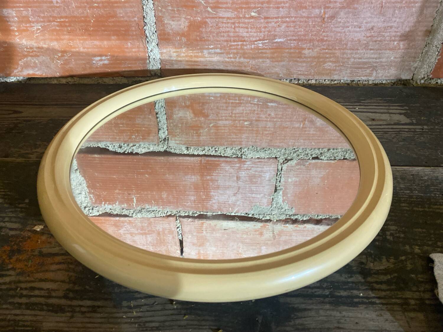 Vintage 80s Round TIGER Design Mirror, Beige Plastic #C893