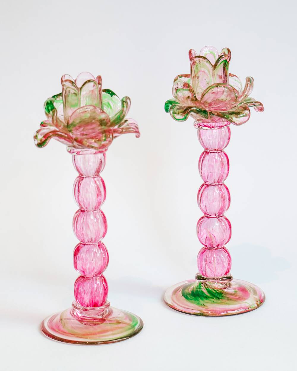 Set of two vintage Murano glass palm tree candle holders