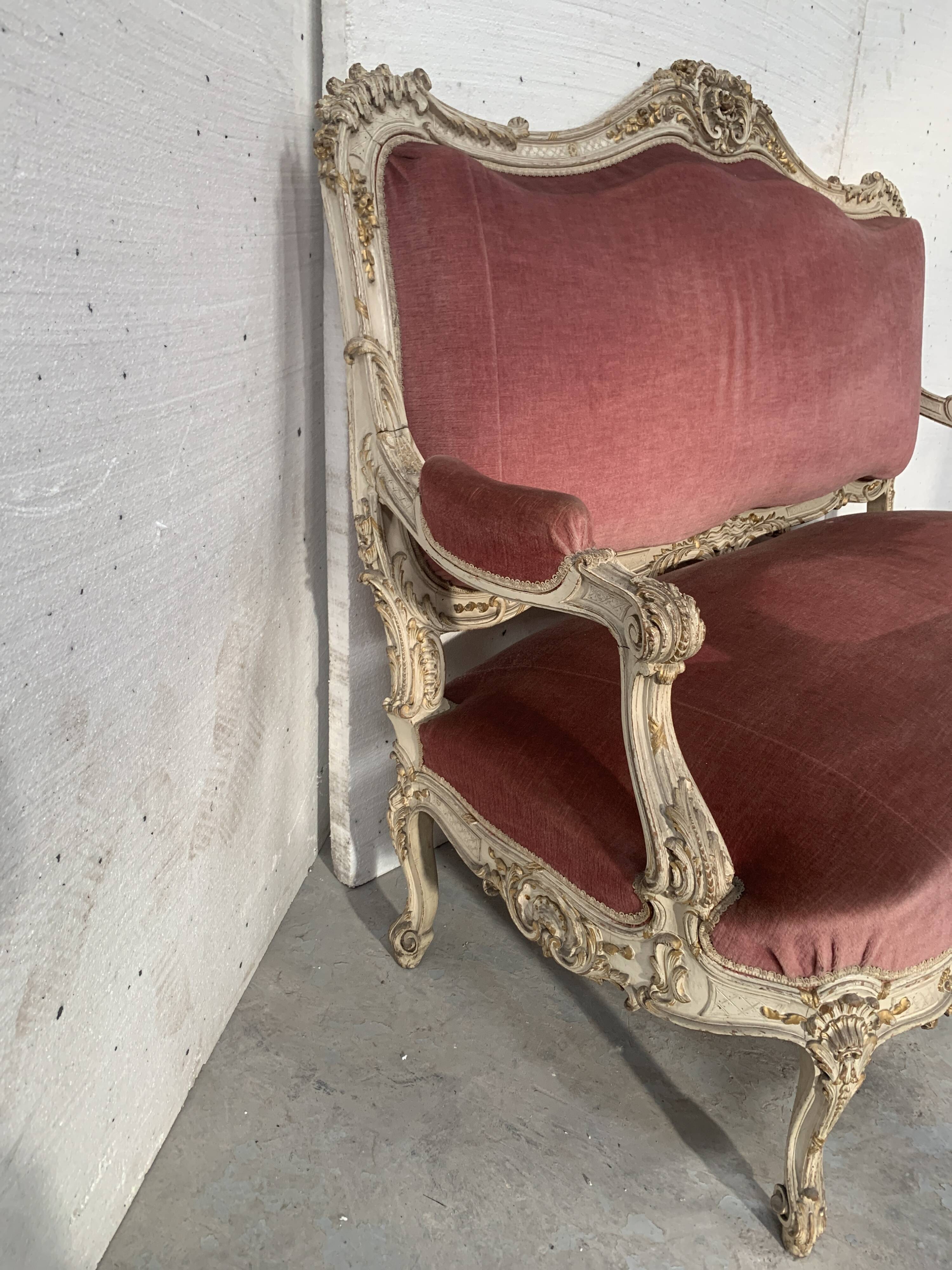 Louis XV style bench in lacquered and gilded beech, 20th century